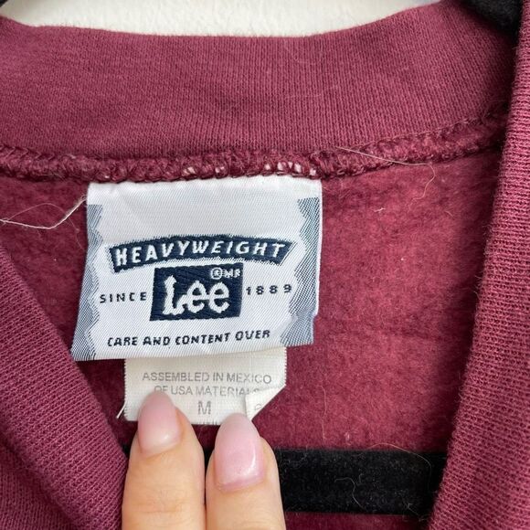 Vintage Lee Men's Burgundy Red Fleece Crew Neck Pullover Vintage Sweatshirt Size - Picture 2 of 7